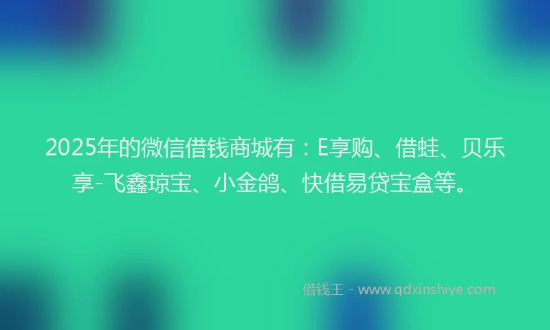 2025年的微信借钱商城有:E享购、借蛙、贝乐享-飞鑫琼宝、小金鸽、快借易贷宝盒等。