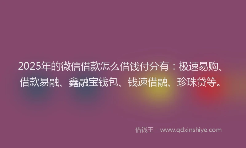 2025年的微信借款怎么借钱付分有：极速易购、借款易融、鑫融宝钱包、钱速借融、珍珠贷等。