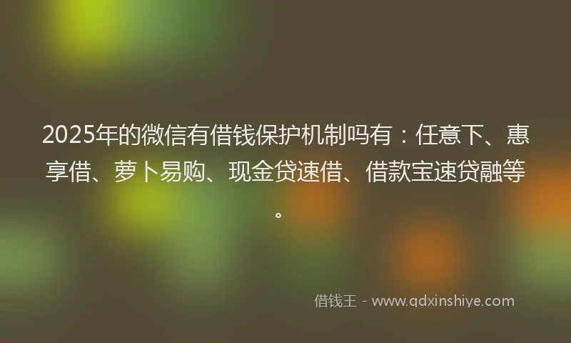 2025年的微信有借钱保护机制吗有：任意下、惠享借、萝卜易购、现金贷速借、借款宝速贷融等。