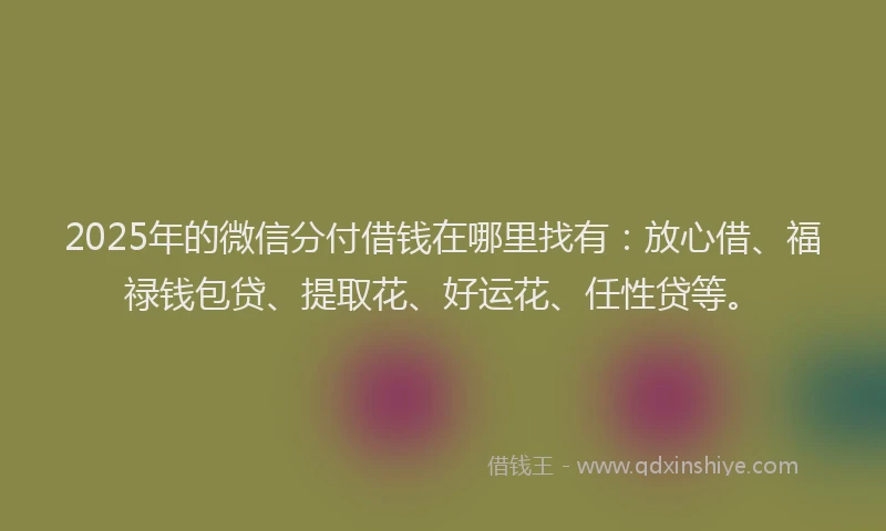 2025年的微信分付借钱在哪里找有：放心借、福禄钱包贷、提取花、好运花、任性贷等。