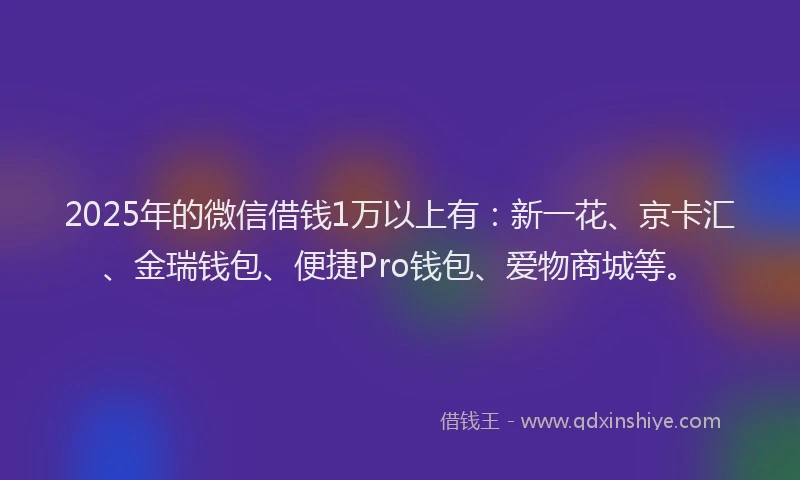 2025年的微信借钱1万以上有：新一花、京卡汇、金瑞钱包、便捷Pro钱包、爱物商城等。