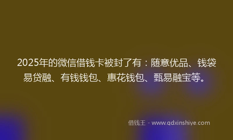 2025年的微信借钱卡被封了有：随意优品、钱袋易贷融、有钱钱包、惠花钱包、甄易融宝等。
