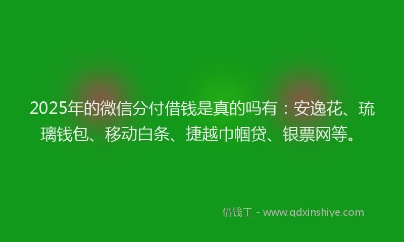 2025年的微信分付借钱是真的吗有：安逸花、琉璃钱包、移动白条、捷越巾帼贷、银票网等。