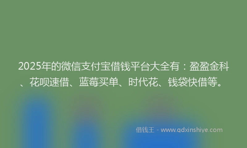 2025年的微信支付宝借钱平台大全有：盈盈金科、花呗速借、蓝莓买单、时代花、钱袋快借等。