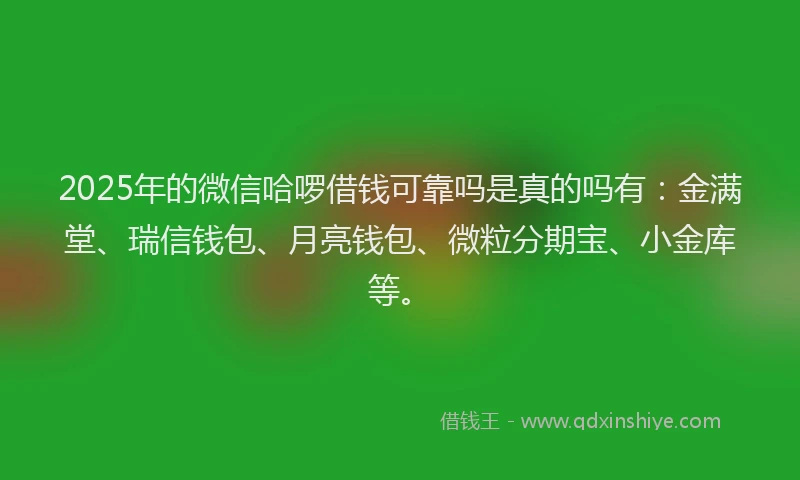 2025年的微信哈啰借钱可靠吗是真的吗有：金满堂、瑞信钱包、月亮钱包、微粒分期宝、小金库等。