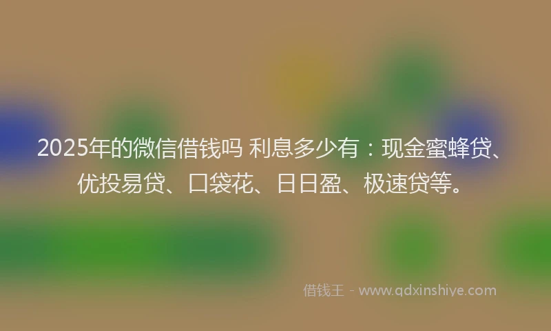 2025年的微信借钱吗 利息多少有：现金蜜蜂贷、优投易贷、口袋花、日日盈、极速贷等。