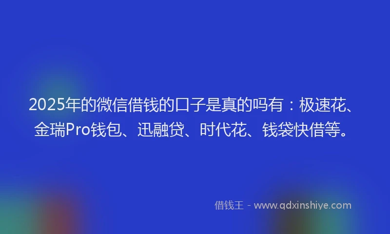 2025年的微信借钱的口子是真的吗有：极速花、金瑞Pro钱包、迅融贷、时代花、钱袋快借等。
