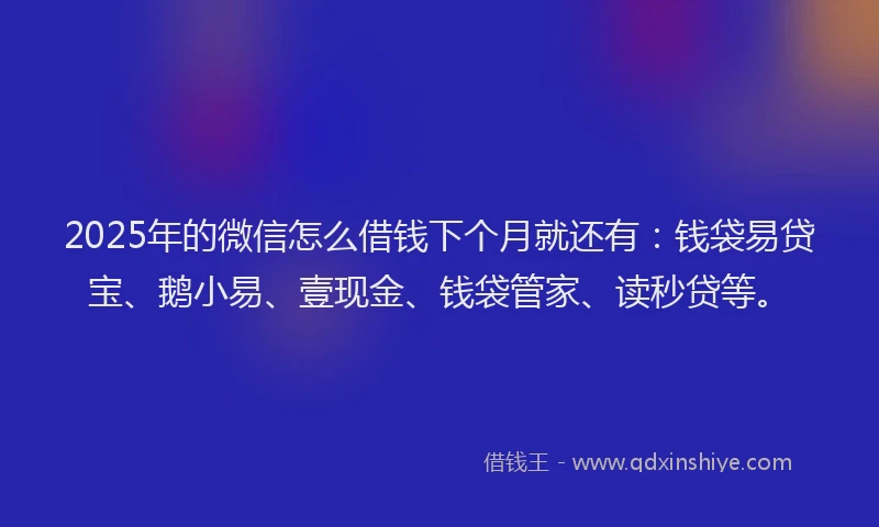 2025年的微信怎么借钱下个月就还有：钱袋易贷宝、鹅小易、壹现金、钱袋管家、读秒贷等。