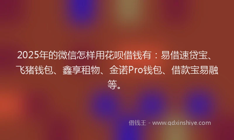 2025年的微信怎样用花呗借钱有：易借速贷宝、飞猪钱包、鑫享租物、金诺Pro钱包、借款宝易融等。