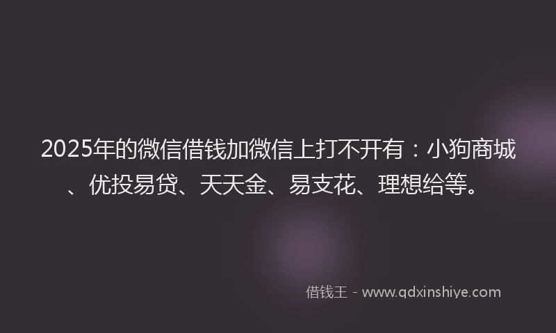 2025年的微信借钱加微信上打不开有：小狗商城、优投易贷、天天金、易支花、理想给等。