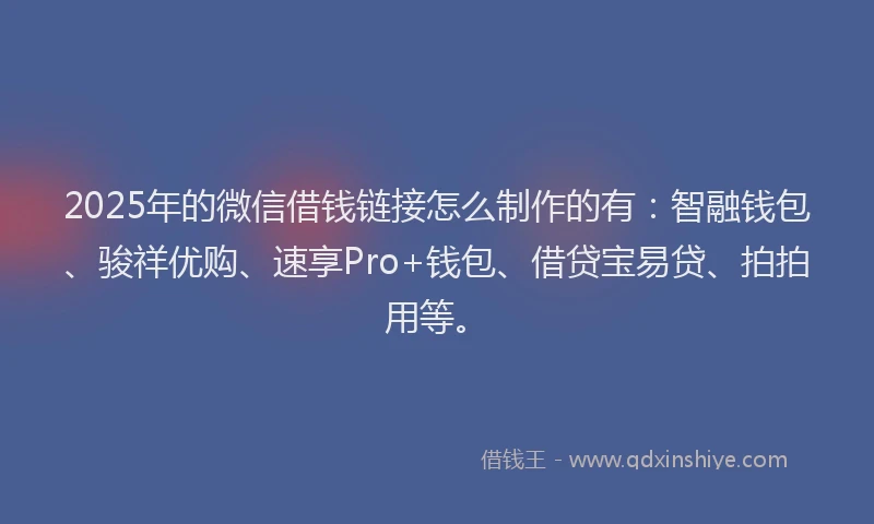 2025年的微信借钱链接怎么制作的有：智融钱包、骏祥优购、速享Pro+钱包、借贷宝易贷、拍拍用等。
