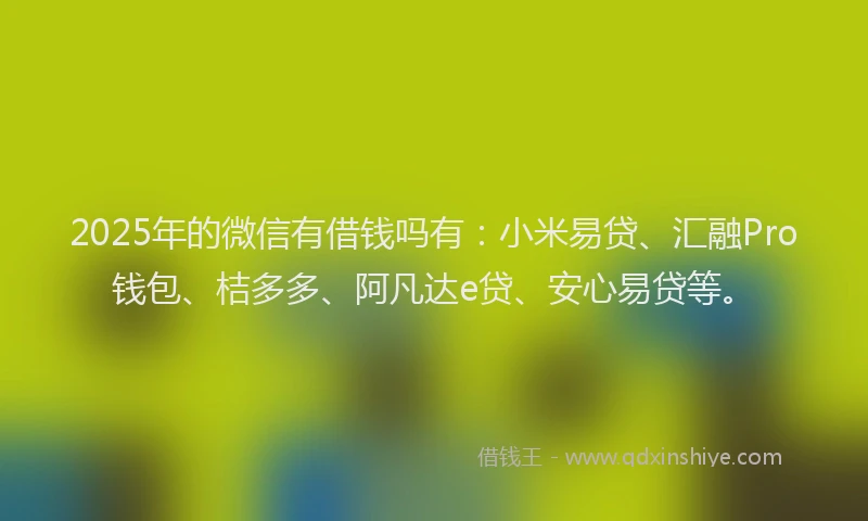 2025年的微信有借钱吗有：小米易贷、汇融Pro钱包、桔多多、阿凡达e贷、安心易贷等。