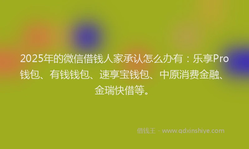 2025年的微信借钱人家承认怎么办有:乐享Pro钱包、有钱钱包、速享宝钱包、中原消费金融、金瑞快借等。
