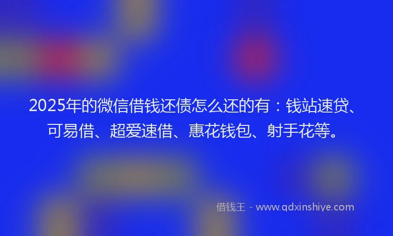2025年的微信借钱还债怎么还的有：钱站速贷、可易借、超爱速借、惠花钱包、射手花等。