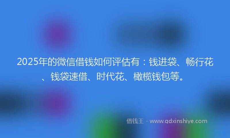 2025年的微信借钱如何评估有：钱进袋、畅行花、钱袋速借、时代花、橄榄钱包等。