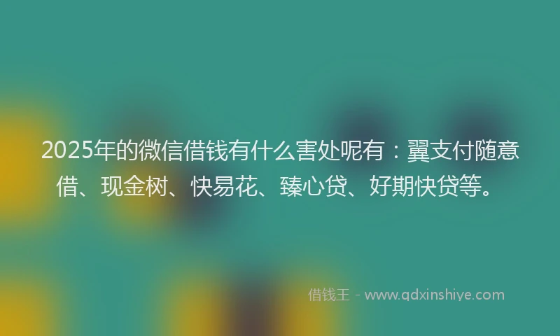 2025年的微信借钱有什么害处呢有：翼支付随意借、现金树、快易花、臻心贷、好期快贷等。