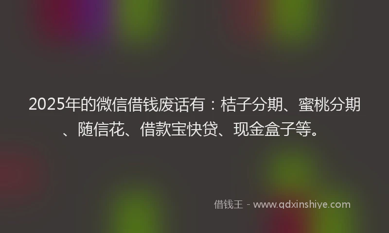 2025年的微信借钱废话有：桔子分期、蜜桃分期、随信花、借款宝快贷、现金盒子等。
