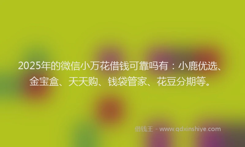 2025年的微信小万花借钱可靠吗有：小鹿优选、金宝盒、天天购、钱袋管家、花豆分期等。