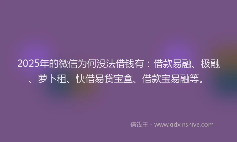 2025年的微信为何没法借钱有：借款易融、极融、萝卜租、快借易贷宝盒、借款宝易融等。