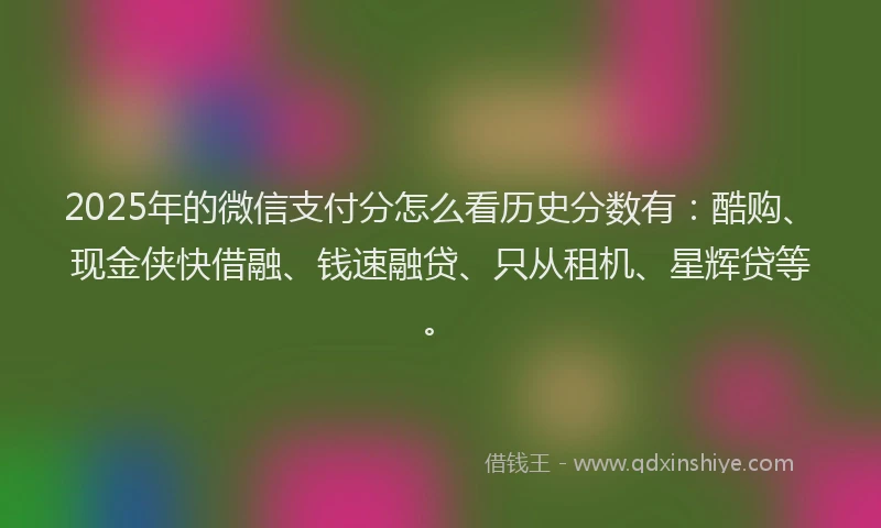 2025年的微信支付分怎么看历史分数有：酷购、现金侠快借融、钱速融贷、只从租机、星辉贷等。