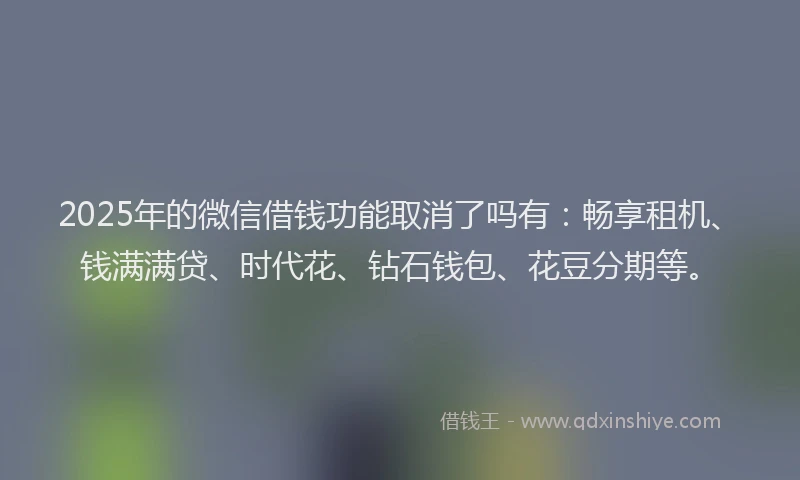 2025年的微信借钱功能取消了吗有：畅享租机、钱满满贷、时代花、钻石钱包、花豆分期等。