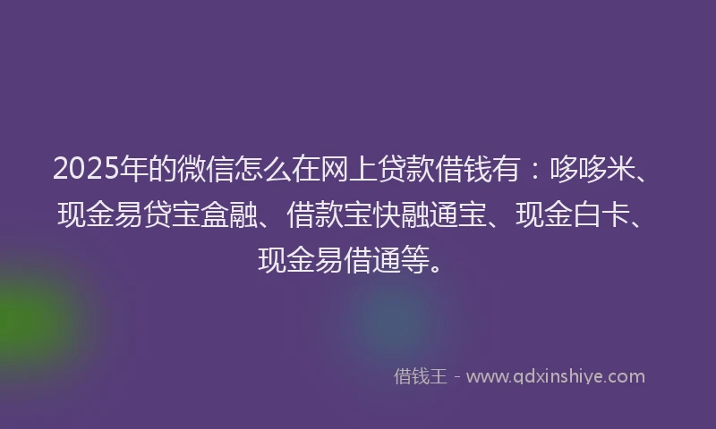 2025年的微信怎么在网上贷款借钱有：哆哆米、现金易贷宝盒融、借款宝快融通宝、现金白卡、现金易借通等。