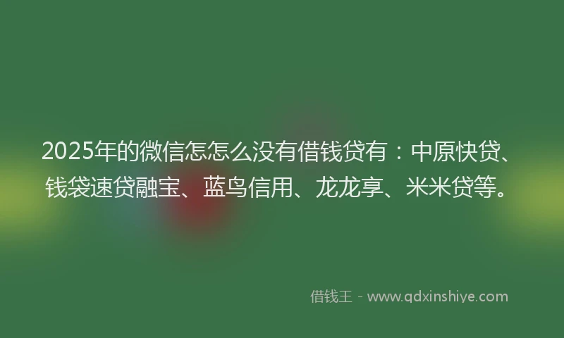 2025年的微信怎怎么没有借钱贷有:中原快贷、钱袋速贷融宝、蓝鸟信用、龙龙享、米米贷等。