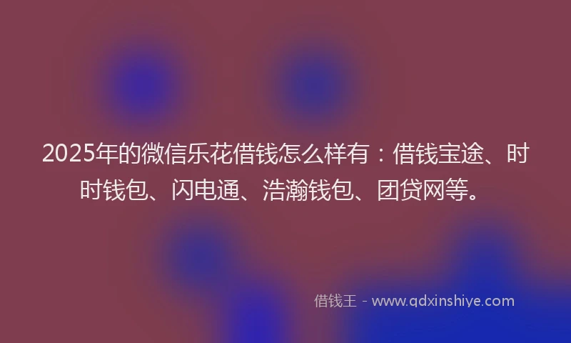 2025年的微信乐花借钱怎么样有：借钱宝途、时时钱包、闪电通、浩瀚钱包、团贷网等。