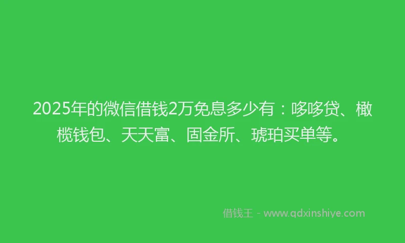 2025年的微信借钱2万免息多少有：哆哆贷、橄榄钱包、天天富、固金所、琥珀买单等。