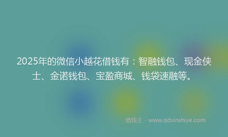 2025年的微信小越花借钱有：智融钱包、现金侠士、金诺钱包、宝盈商城、钱袋速融等。
