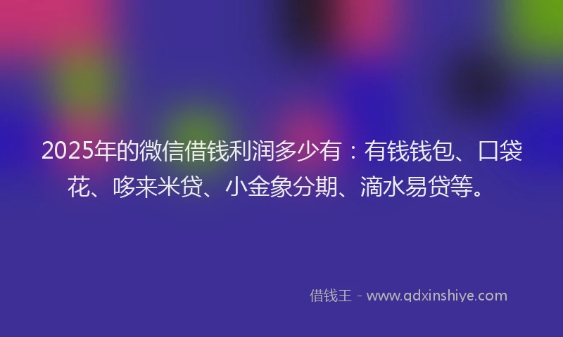 2025年的微信借钱利润多少有：有钱钱包、口袋花、哆来米贷、小金象分期、滴水易贷等。