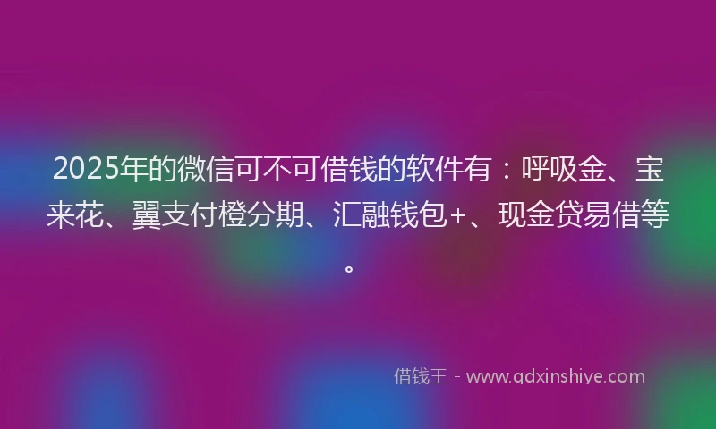 2025年的微信可不可借钱的软件有：呼吸金、宝来花、翼支付橙分期、汇融钱包+、现金贷易借等。