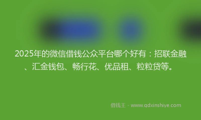 2025年的微信借钱公众平台哪个好有：招联金融、汇金钱包、畅行花、优品租、粒粒贷等。