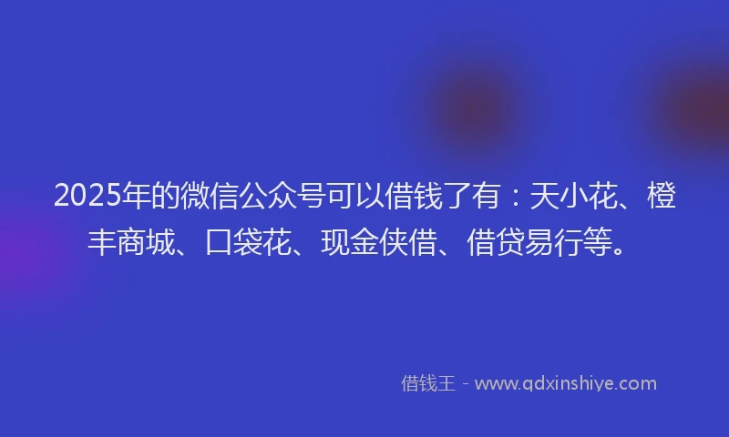 2025年的微信公众号可以借钱了有：天小花、橙丰商城、口袋花、现金侠借、借贷易行等。