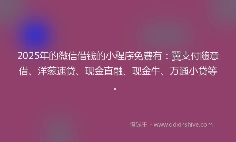 2025年的微信借钱的小程序免费有：翼支付随意借、洋葱速贷、现金直融、现金牛、万通小贷等。