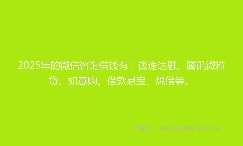 2025年的微信咨询借钱有：钱速达融、腾讯微粒贷、如意购、借款易宝、想借等。