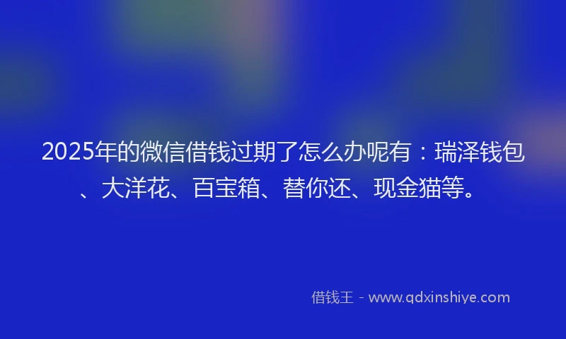 2025年的微信借钱过期了怎么办呢有：瑞泽钱包、大洋花、百宝箱、替你还、现金猫等。
