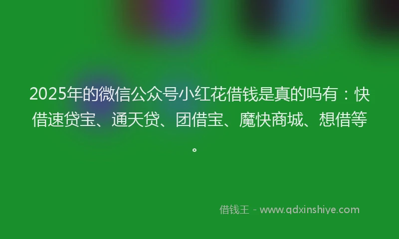 2025年的微信公众号小红花借钱是真的吗有：快借速贷宝、通天贷、团借宝、魔快商城、想借等。