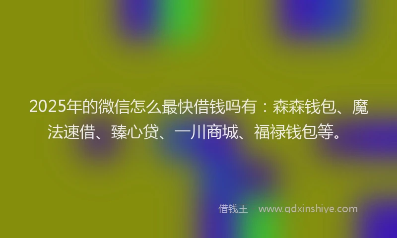 2025年的微信怎么最快借钱吗有：森森钱包、魔法速借、臻心贷、一川商城、福禄钱包等。