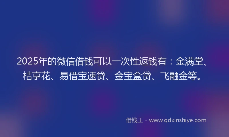 2025年的微信借钱可以一次性返钱有：金满堂、桔享花、易借宝速贷、金宝盒贷、飞融金等。