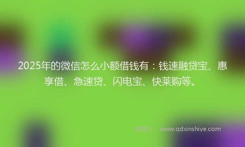 2025年的微信怎么小额借钱有：钱速融贷宝、惠享借、急速贷、闪电宝、快莱购等。