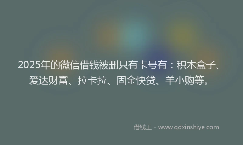 2025年的微信借钱被删只有卡号有：积木盒子、爱达财富、拉卡拉、固金快贷、羊小购等。
