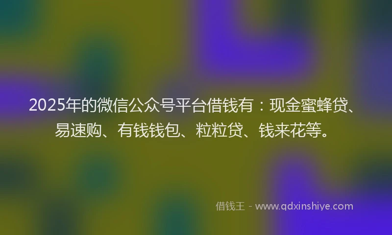 2025年的微信公众号平台借钱有：现金蜜蜂贷、易速购、有钱钱包、粒粒贷、钱来花等。