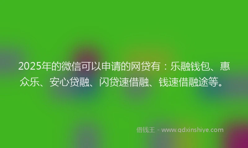 2025年的微信可以申请的网贷有：乐融钱包、惠众乐、安心贷融、闪贷速借融、钱速借融途等。
