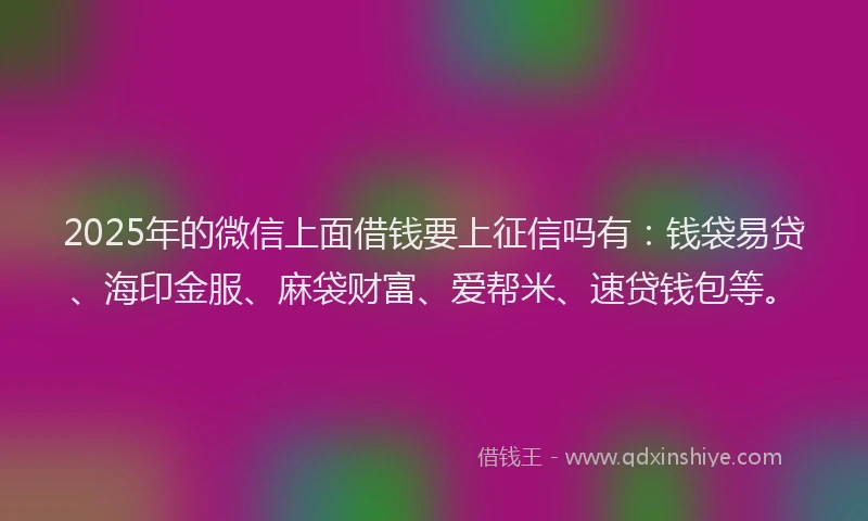 2025年的微信上面借钱要上征信吗有：钱袋易贷、海印金服、麻袋财富、爱帮米、速贷钱包等。