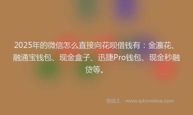 2025年的微信怎么直接向花呗借钱有：金瀛花、融通宝钱包、现金盒子、迅捷Pro钱包、现金秒融贷等。
