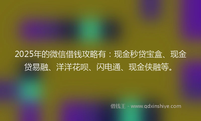 2025年的微信借钱攻略有：现金秒贷宝盒、现金贷易融、洋洋花呗、闪电通、现金侠融等。