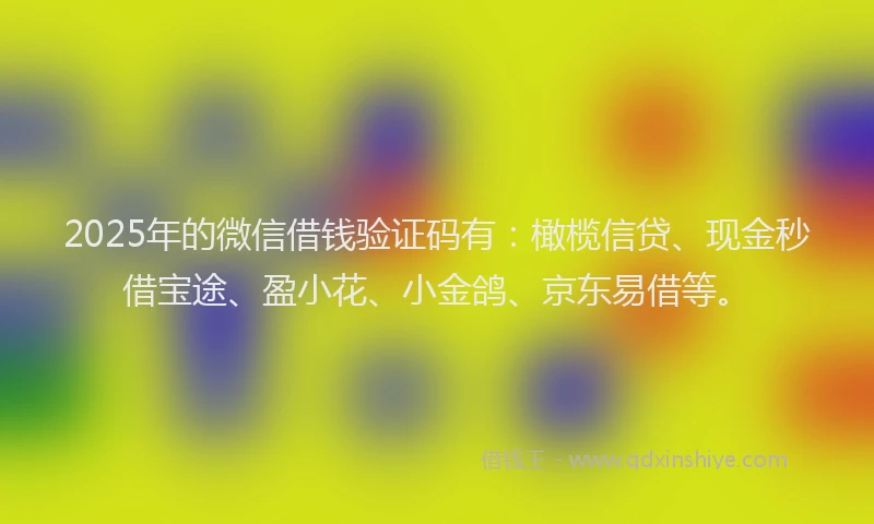 2025年的微信借钱验证码有：橄榄信贷、现金秒借宝途、盈小花、小金鸽、京东易借等。