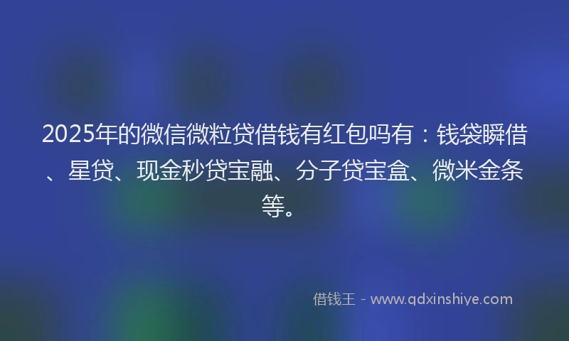 2025年的微信微粒贷借钱有红包吗有：钱袋瞬借、星贷、现金秒贷宝融、分子贷宝盒、微米金条等。