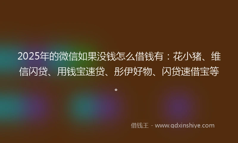 2025年的微信如果没钱怎么借钱有：花小猪、维信闪贷、用钱宝速贷、彤伊好物、闪贷速借宝等。